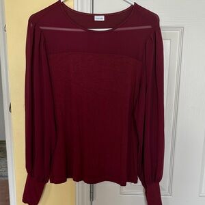 Lascana Women's Burgundy Long-Sleeve Sheer Yoke Blouse